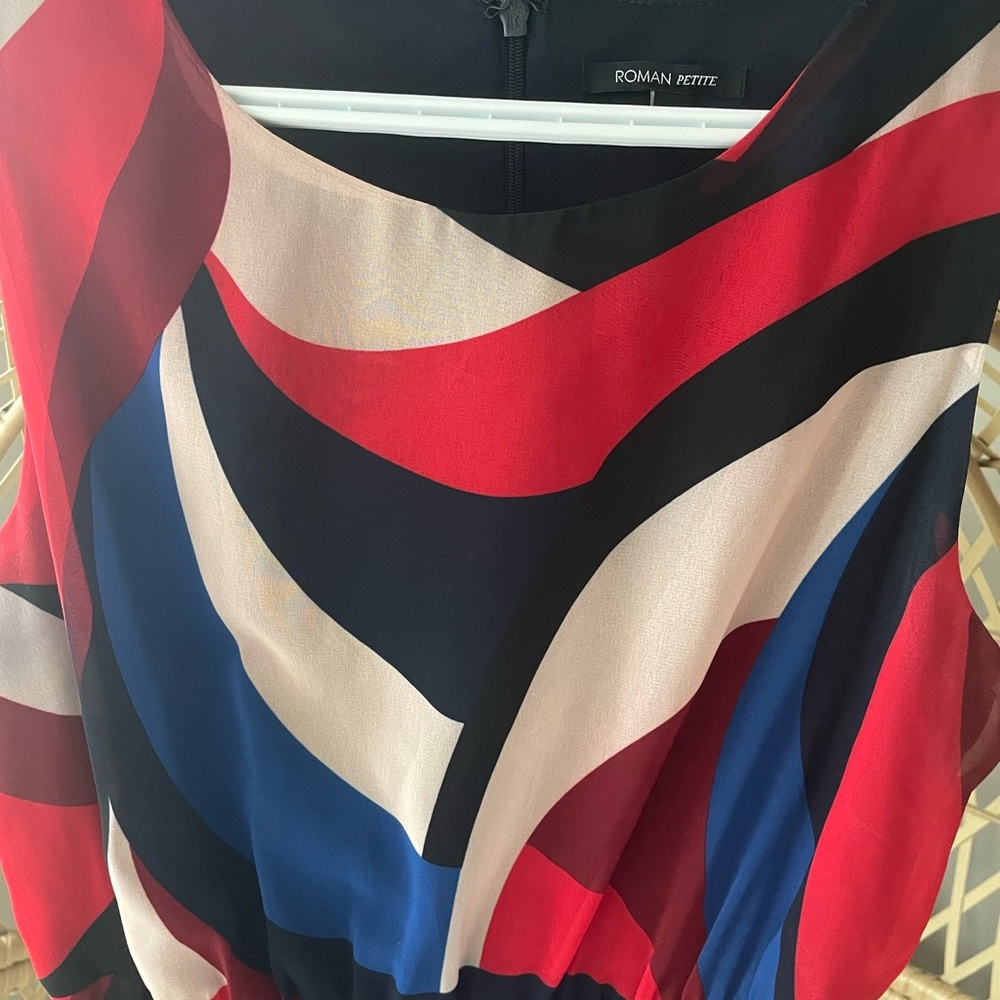 Roman Petite Red and Blue Midi Dress